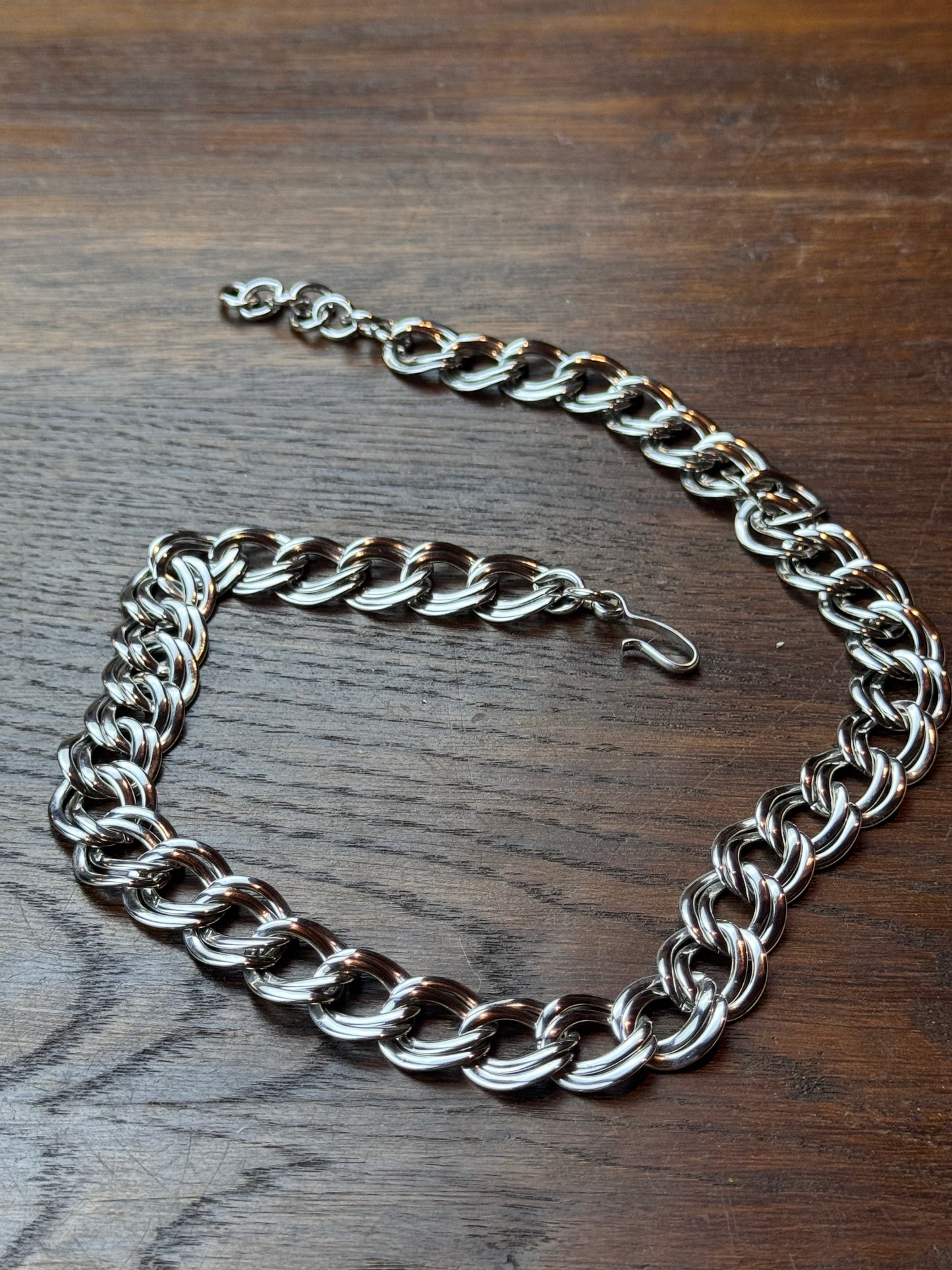 Vintage Monet Silver Tone Double Link Chain Necklace 20.5” x 5/8” Statement