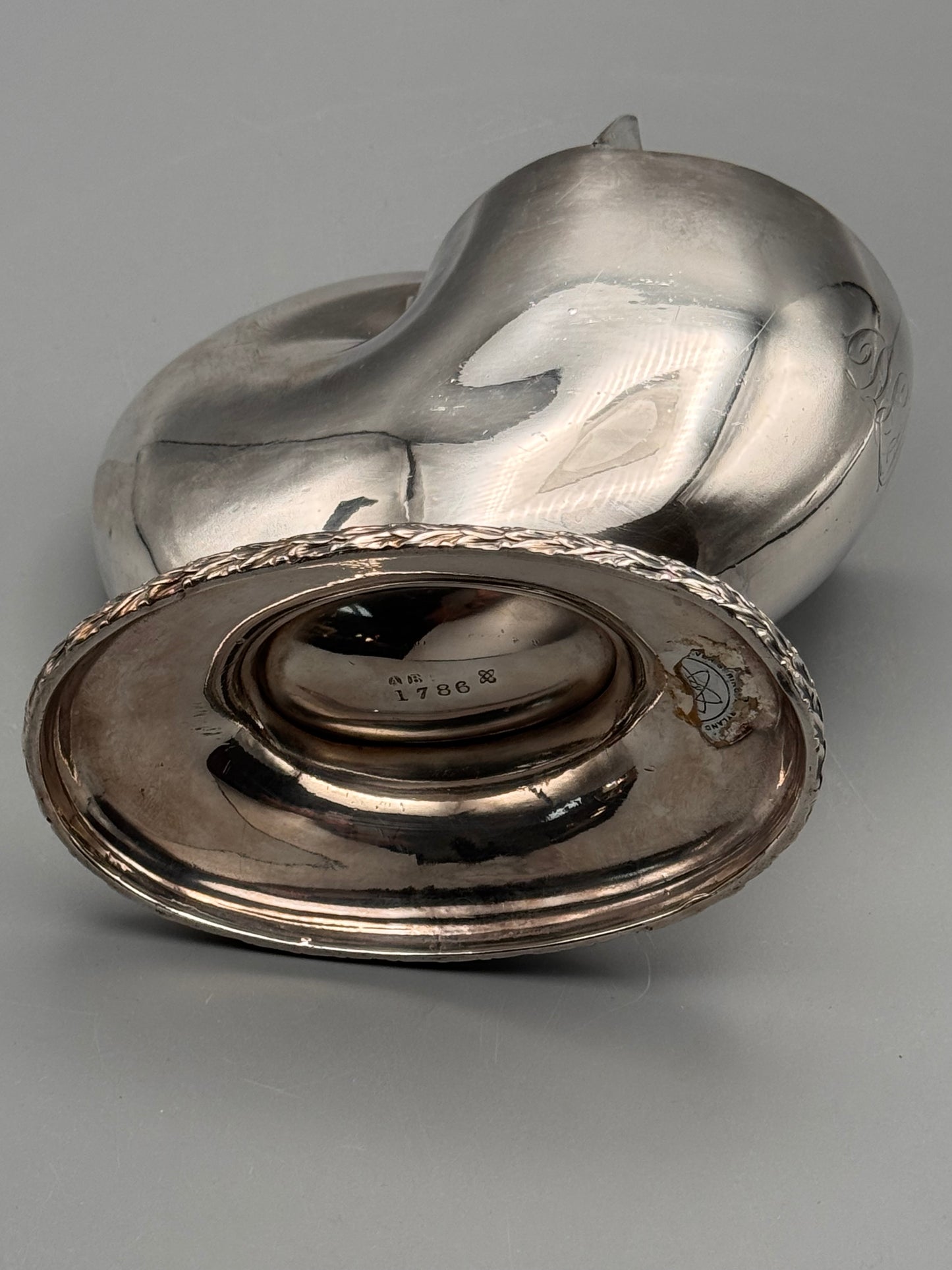 VINTAGE Nautilus Spoon Warmer SPOONER Silverplate Victorian Style Monogram DLM