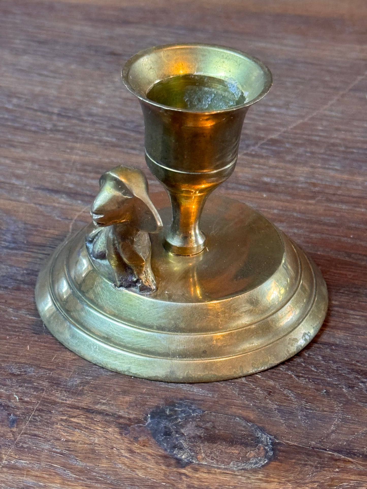 Vintage Brass Dachshund Candlestick Holder Mini Dog Figurine