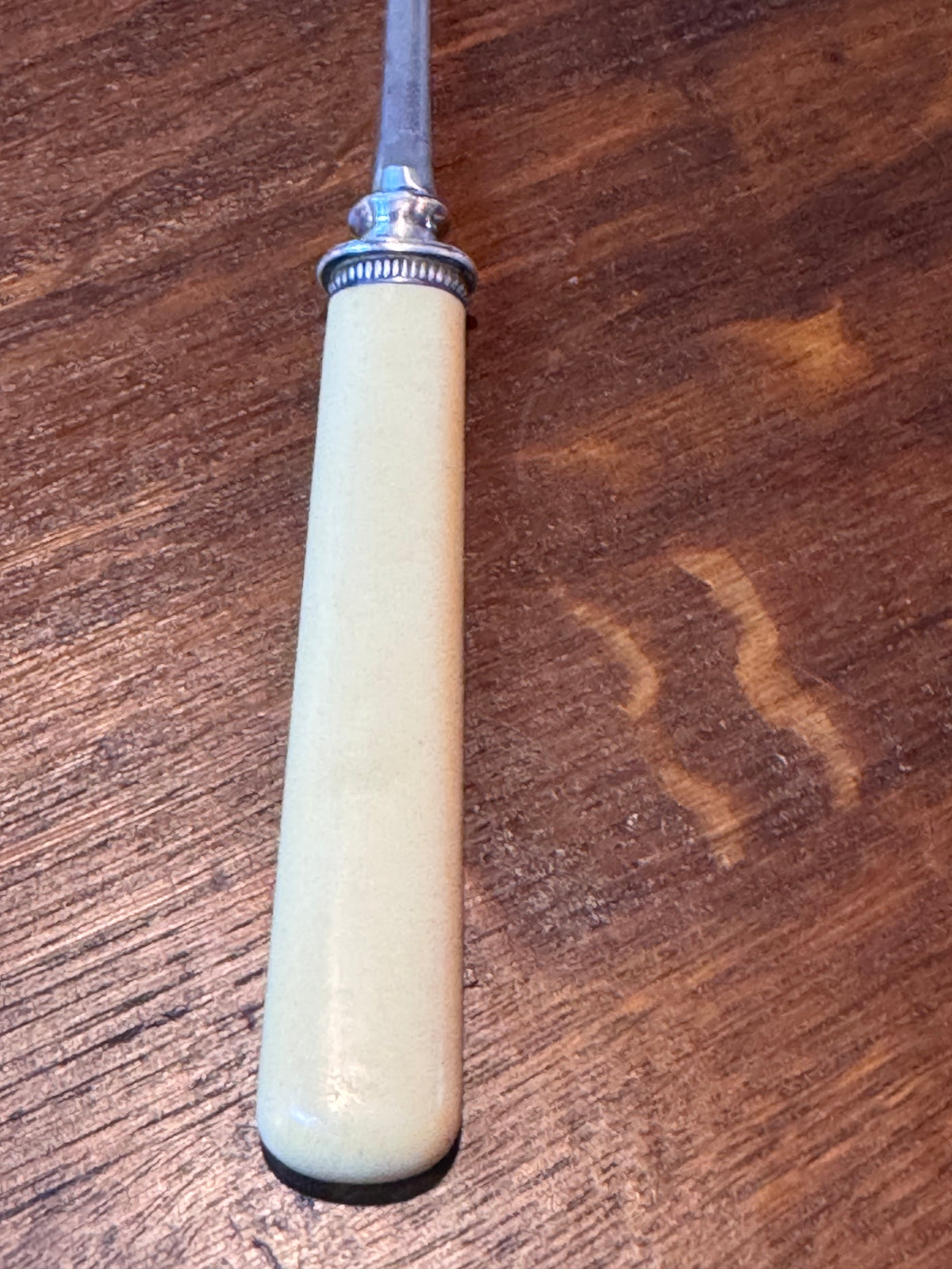 Antique Stilton Cheese Scoop Celluloid Floral Handle Silver Plate Serving Utensil