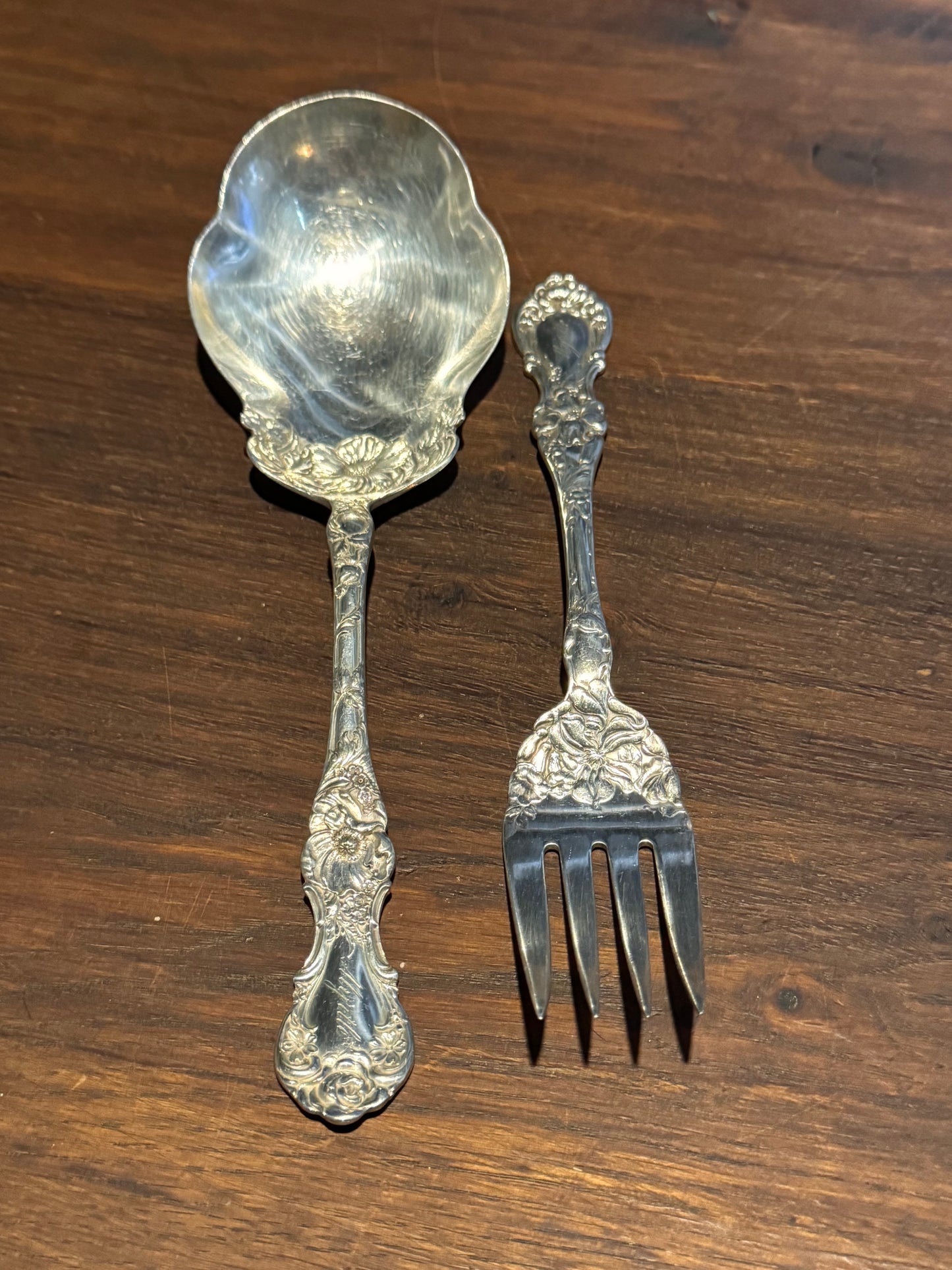 Antique Wallace Silverplate Serving Set Myrtle Engraved Spoon Fork Floral