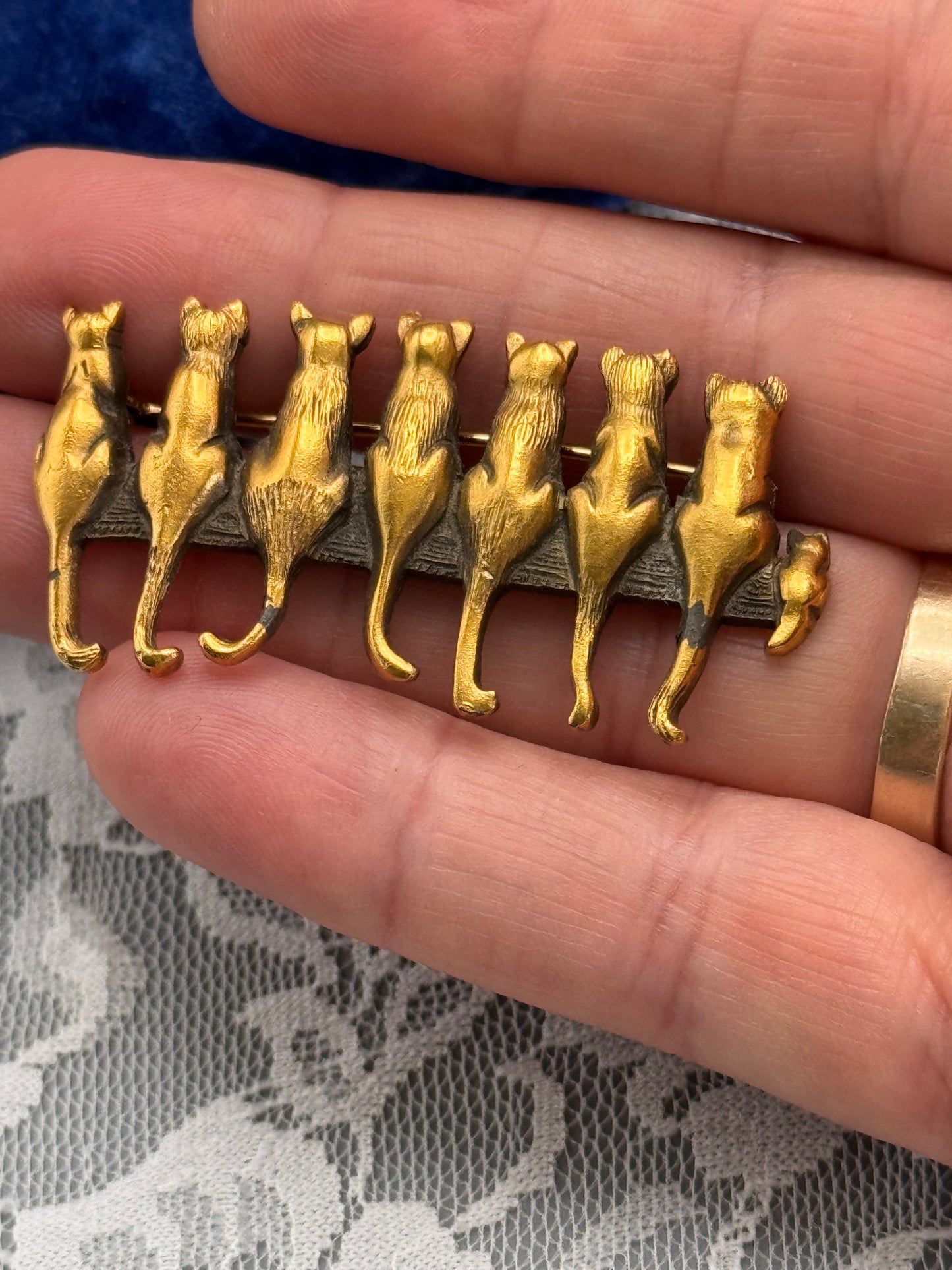 Vintage C&C Cat Brooch Goldtone Antiqued Figural Signed 2”