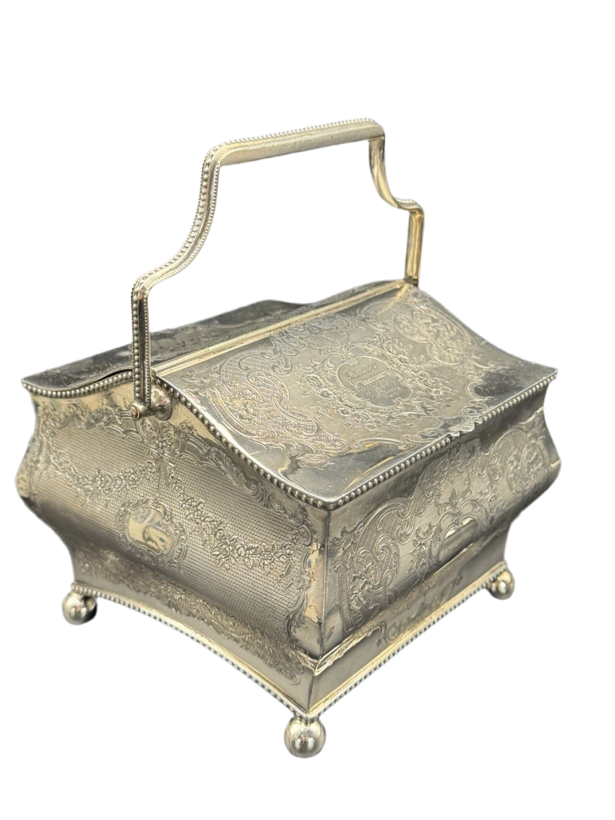 Antique Sheffield Silver Plate Double Biscuit Box – 1889 Marriage Presentation