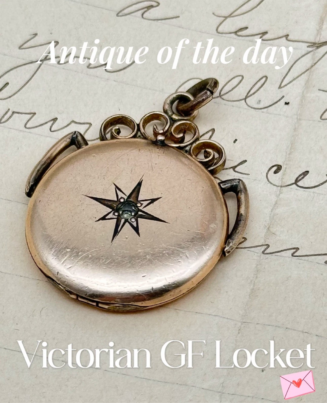 Antique Victorian Rose Gold Filled Photo Locket Star Scroll Work On Top