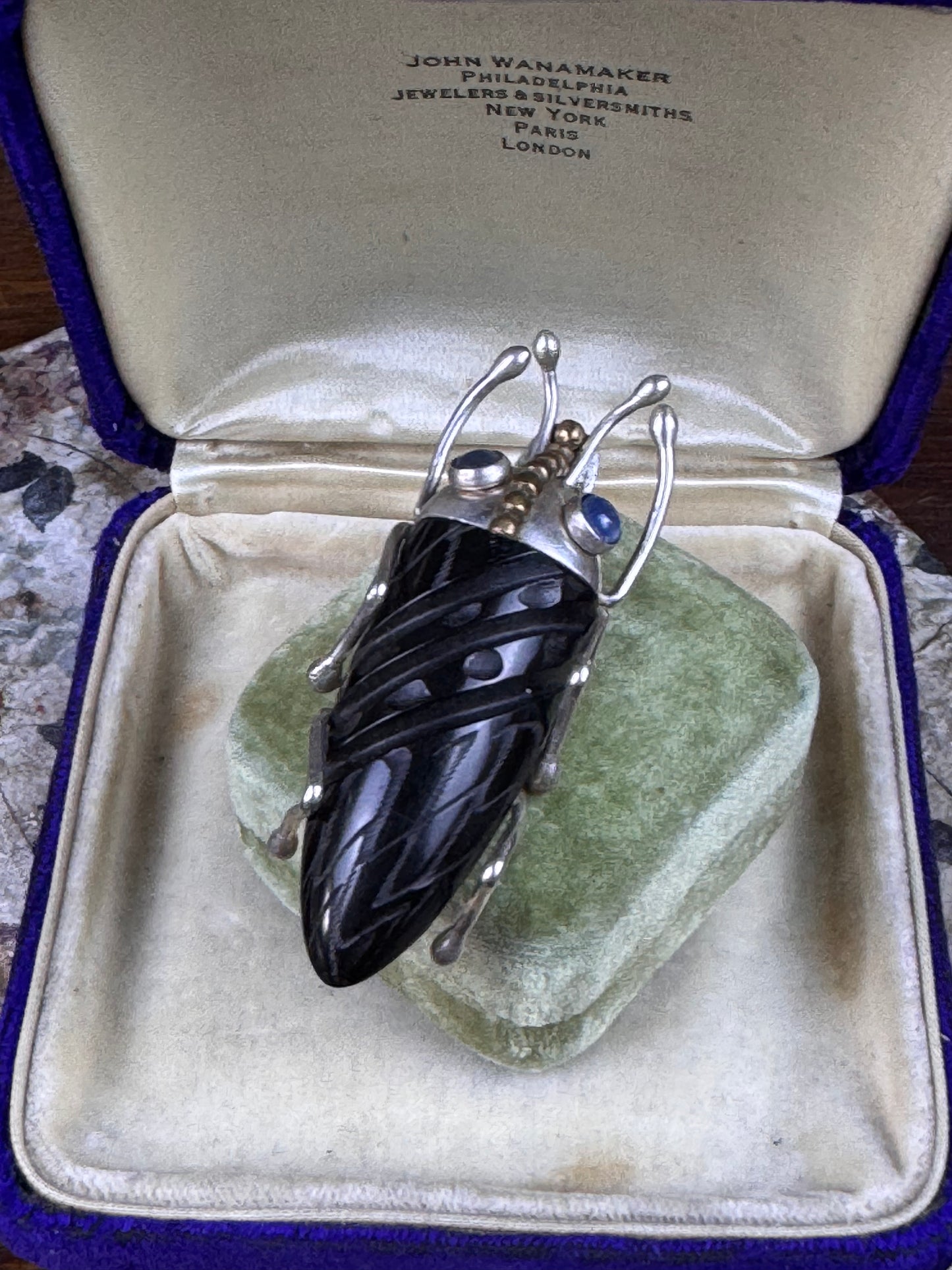 Vintage Vincent Simone Brooch Pendant Sterling Silver Bakelite Cicada Bug Figural 2.5”
