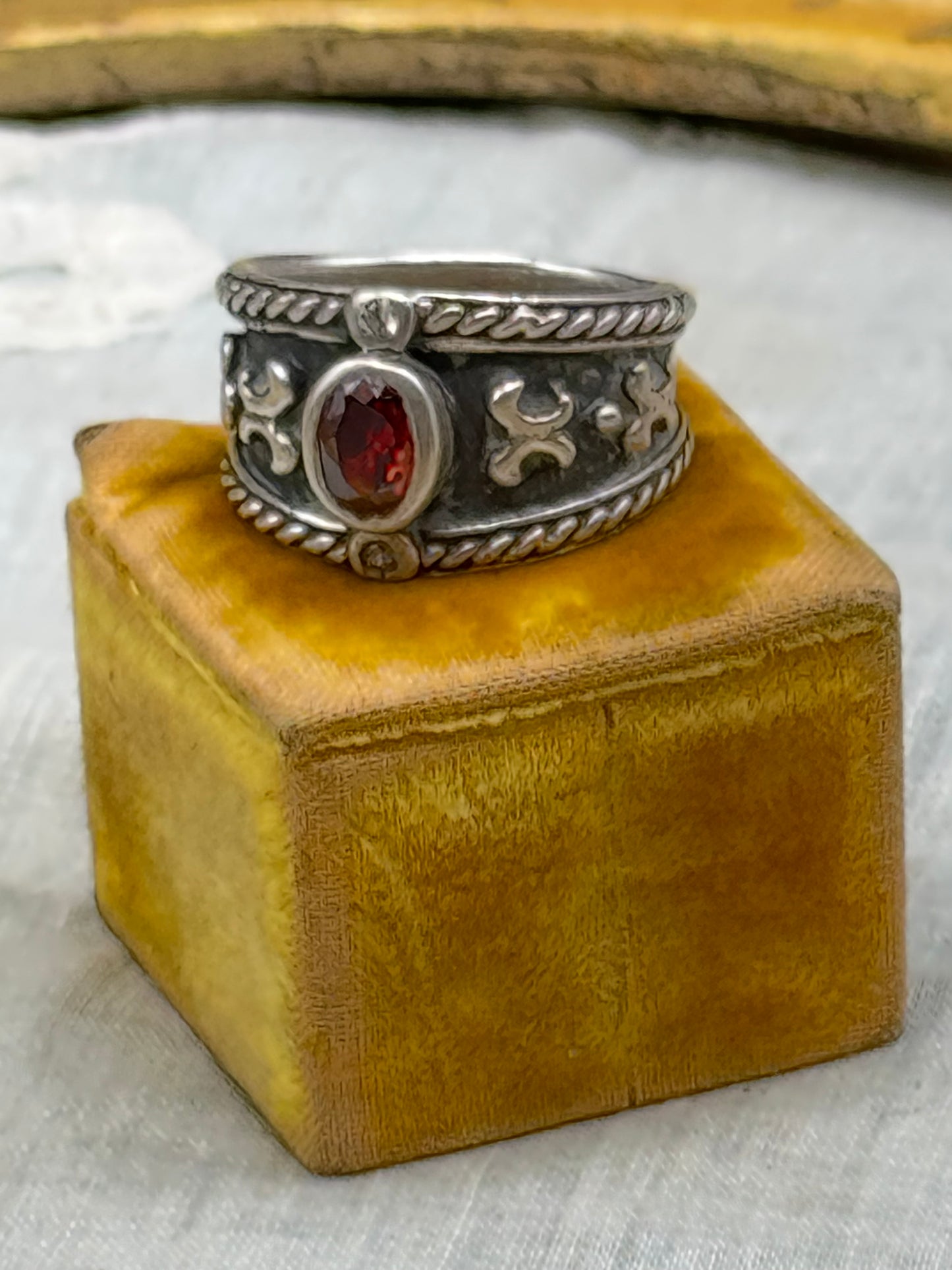 Sterling Silver Garnet Tone Ring Size 7.5 Wide Band Gothic Style 925