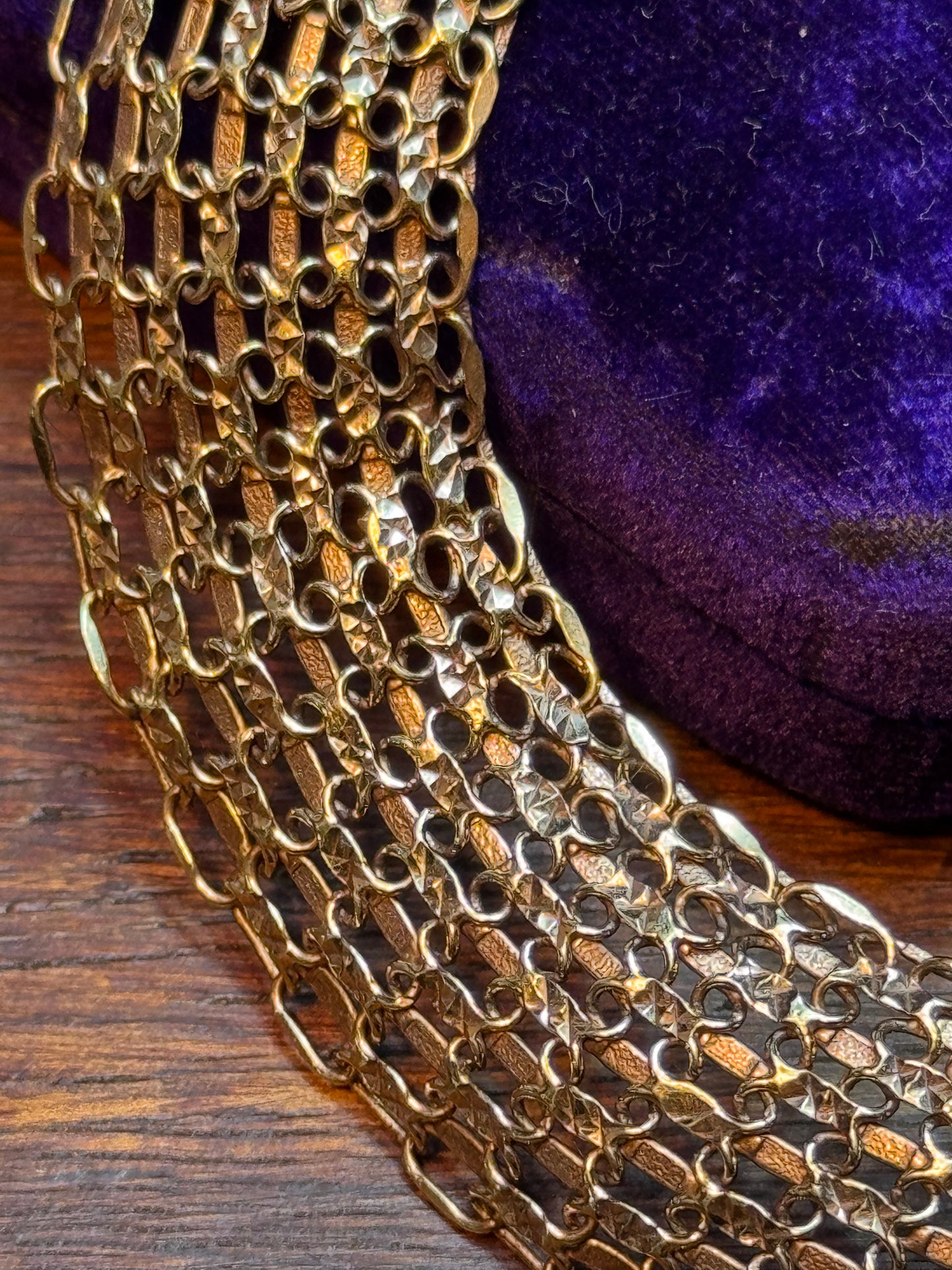 Vintage Goldtone Multi Strand Mesh Bracelet Victorian Revival Style 6.75”