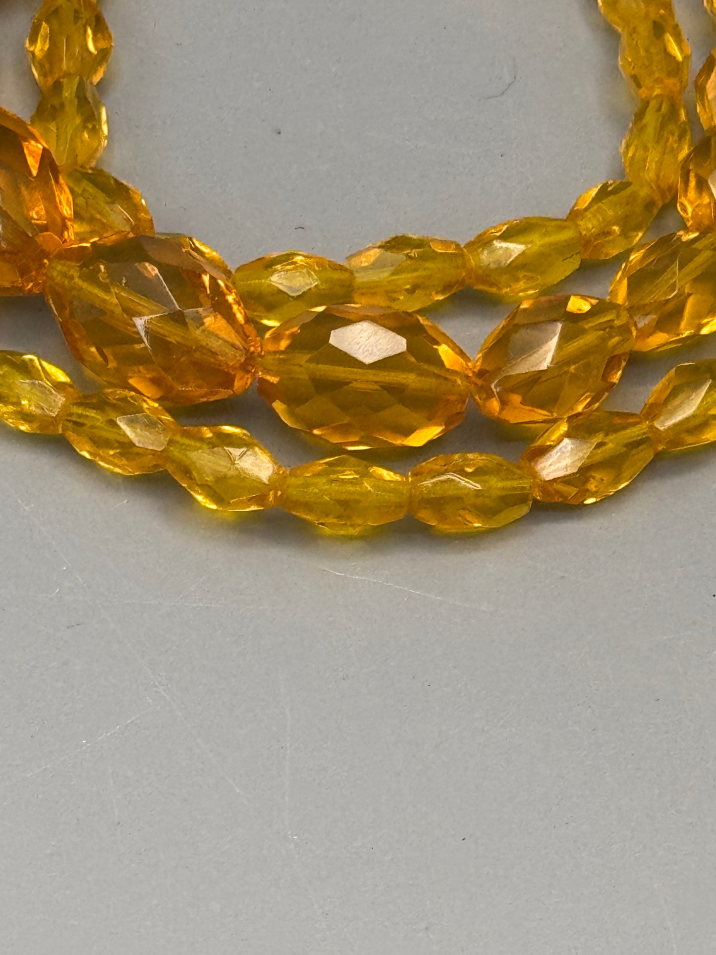 Vintage Necklace Yellow Faceted Glass Beads Czech Style Graduated 27.5”