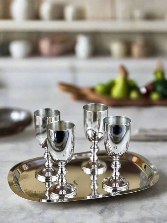 Silverplate Cordial Set 4 Cups & Tray Exquisite