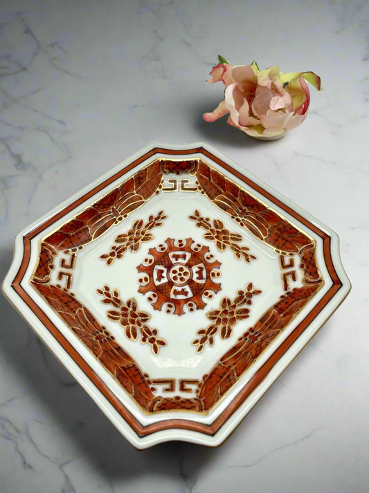 Vintage Chinoiserie Trinket Dish Red Gold