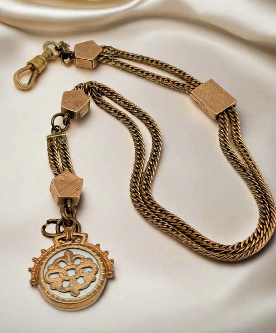 Antique Slider Fob Watch Chain Rose Gold-Filled Circa 14” Total Length