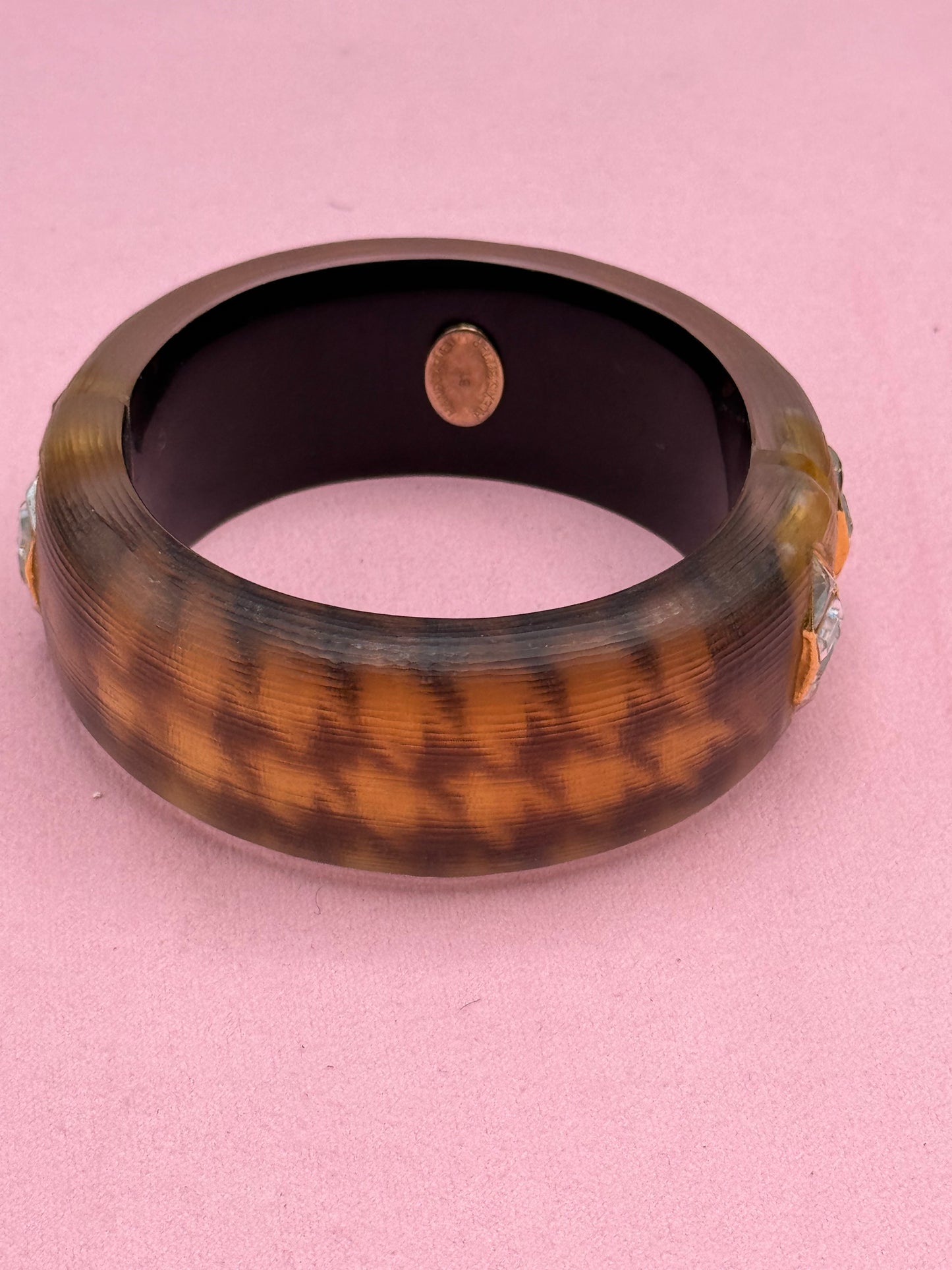 Alexis Bittar Houndstooth Lucite Hinged Bangle Crystal Accent 6.75”