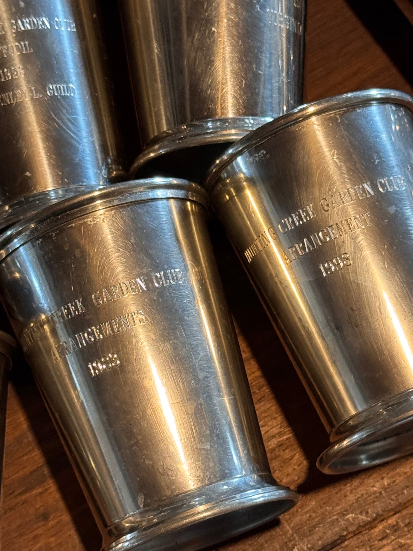 EACH - Mint Julep Cup Pewter Inscribed Hunting Creek Garden Club Trophy Vintage - PICK Your Favorite ❤️