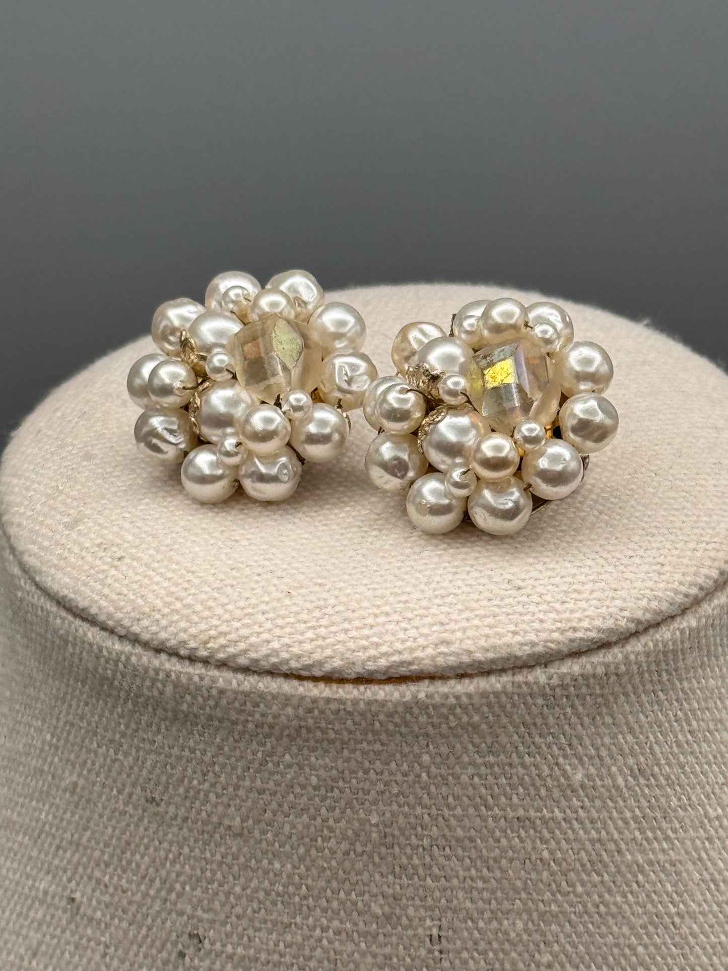 Vintage Triple Strand Faux Pearl Necklace 18” Baroque Clip On Set