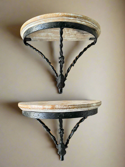 Pair Rustic Iron & Wood Wall Shelves 12.5” X9.5”x 9.5” ESTATE FIND