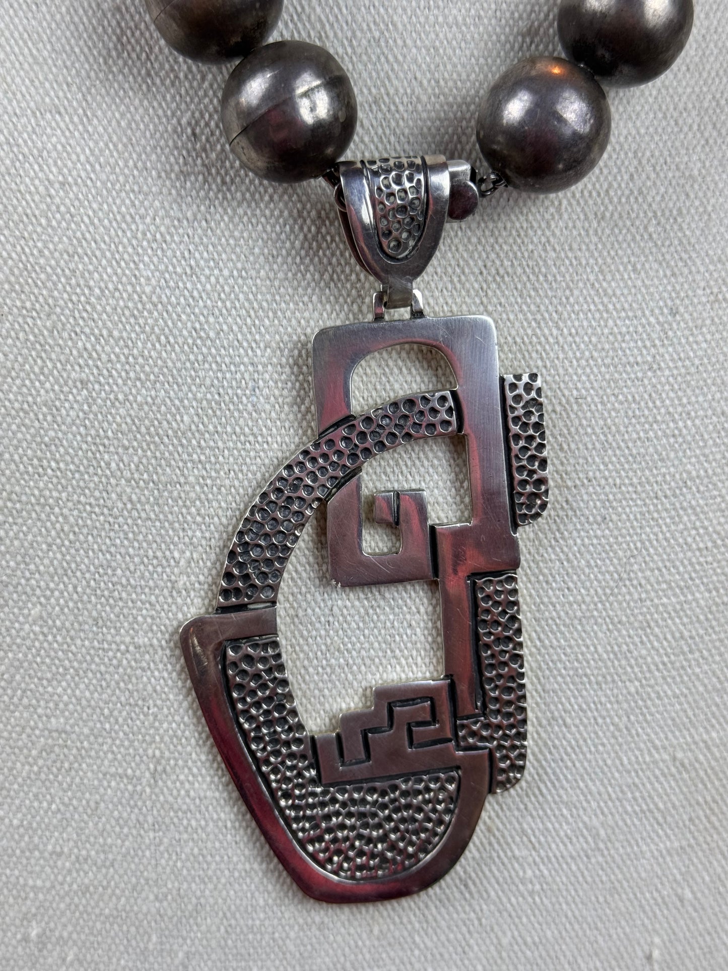 Vintage Sterling Silver Pendant Taxco Mexico TK-26 925 Modernist 50.7g 4”