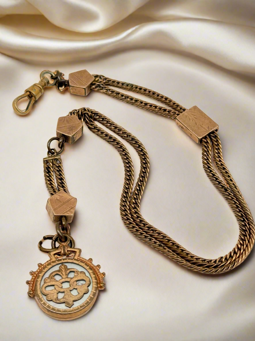 Antique Slider Fob Watch Chain Rose Gold-Filled Circa 14” Total Length