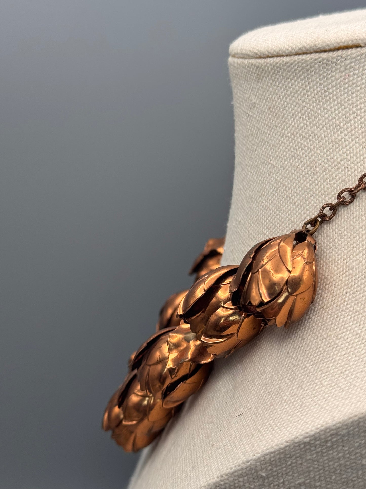 Vintage Copper Tone Floral Necklace Tulip Charm Statement 16”