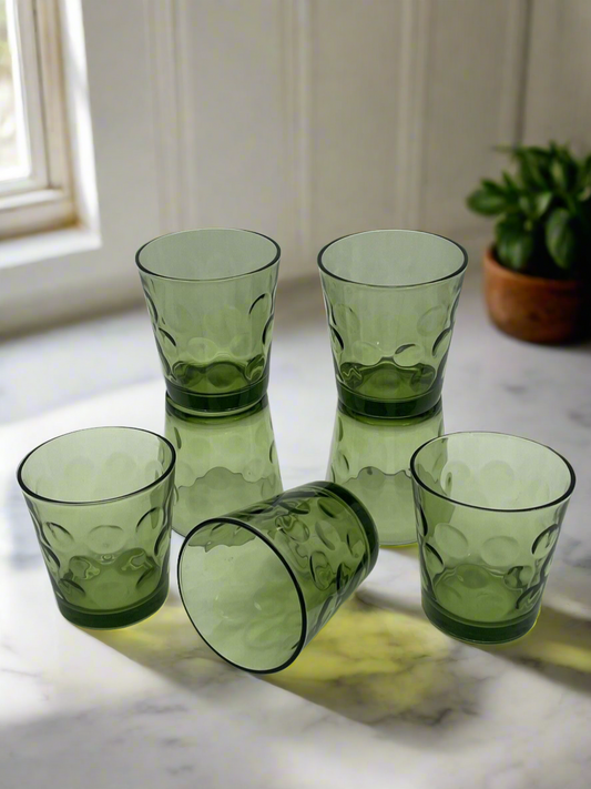 VINTAGE Hazelware Eldorado Green  Flat Tumbler Set of 7 Size 3.5”h