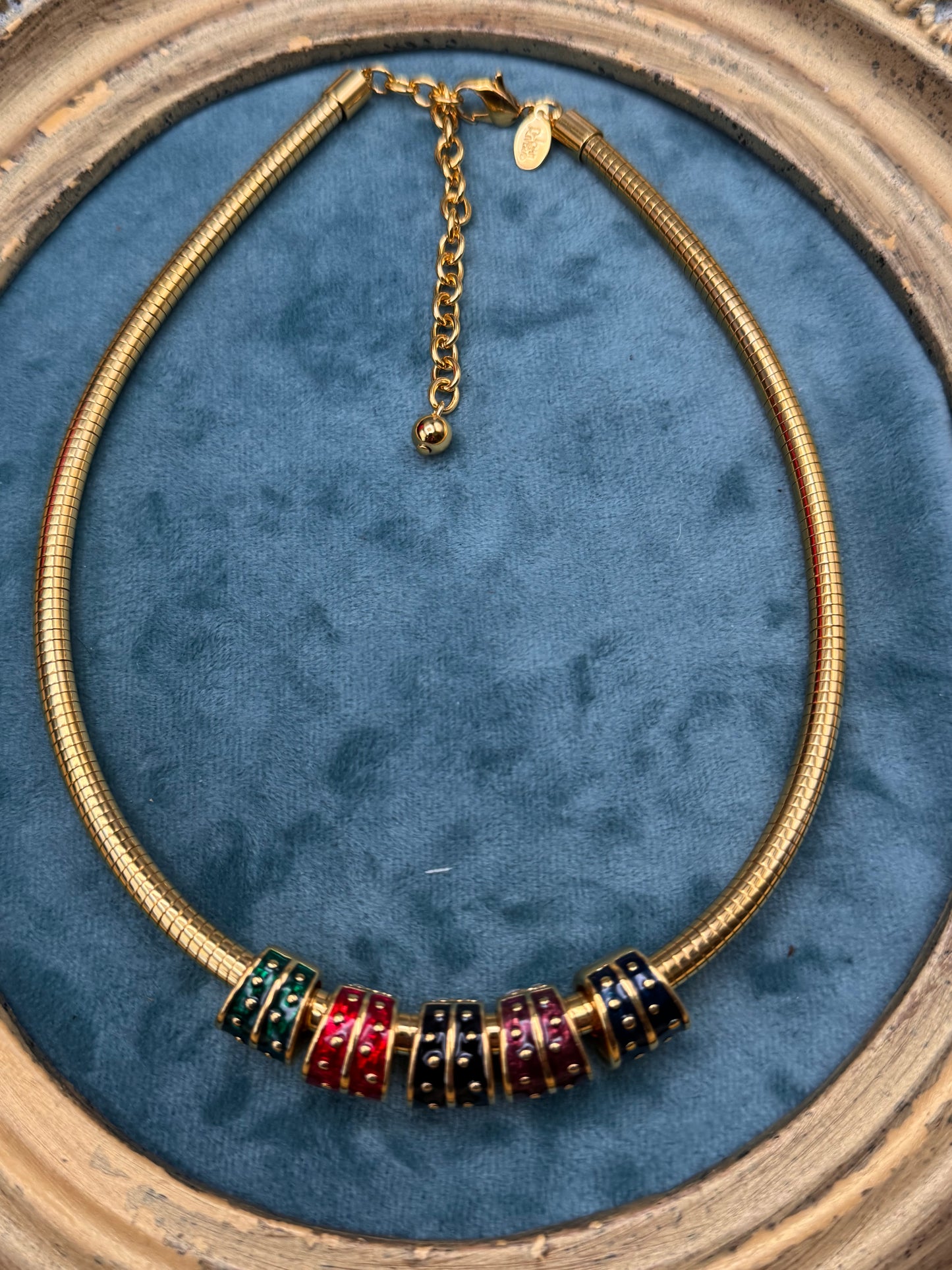 Vintage Joan Rivers Necklace Snake Chain Goldtone Rhinestone Charms 19”
