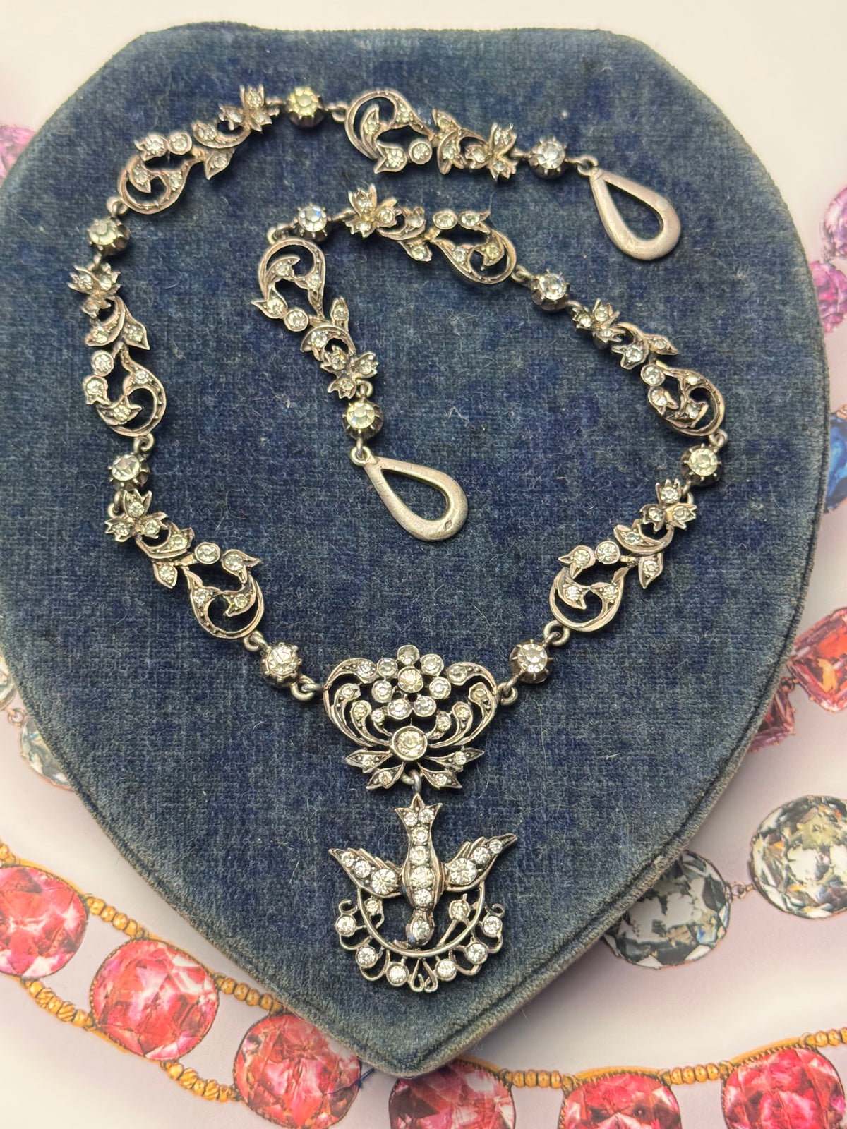 FRENCH Georgian Style Saint Esprit Antique Foiled Paste Festoon Necklace