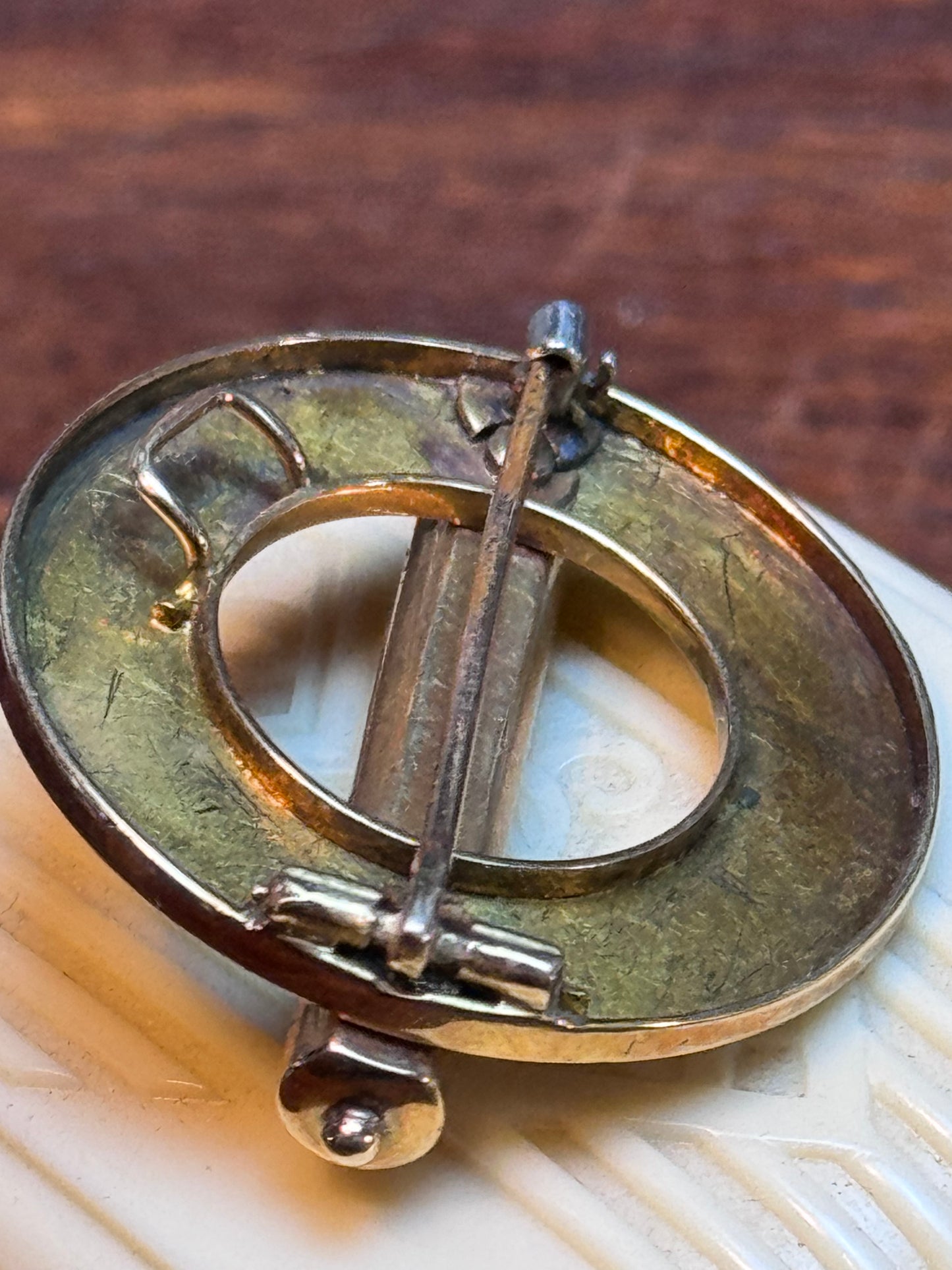Victorian Sterling Silver 14K Gold Plated Taille d’Épargne Enamel Brooch Pendant