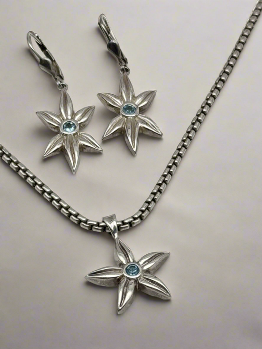 STERLING Jewelry Set ZINA Necklace & Earrings Star Design SIGNED