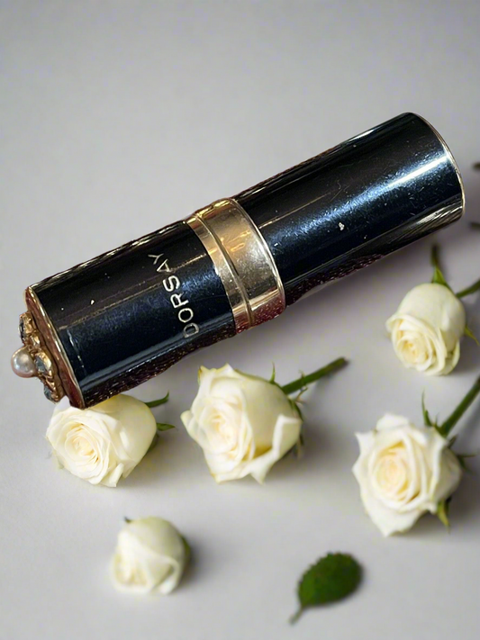 D’Orsay INTOXICATION Black Enamel Faux Pearl Refilble Pocket Spray VTG Empty