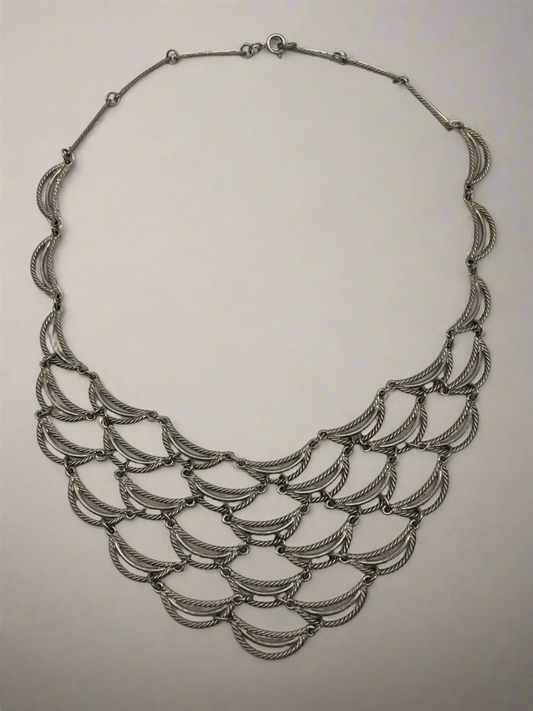 Vintage Silver Tone Ripple Cascade Necklace 16” 70s Style