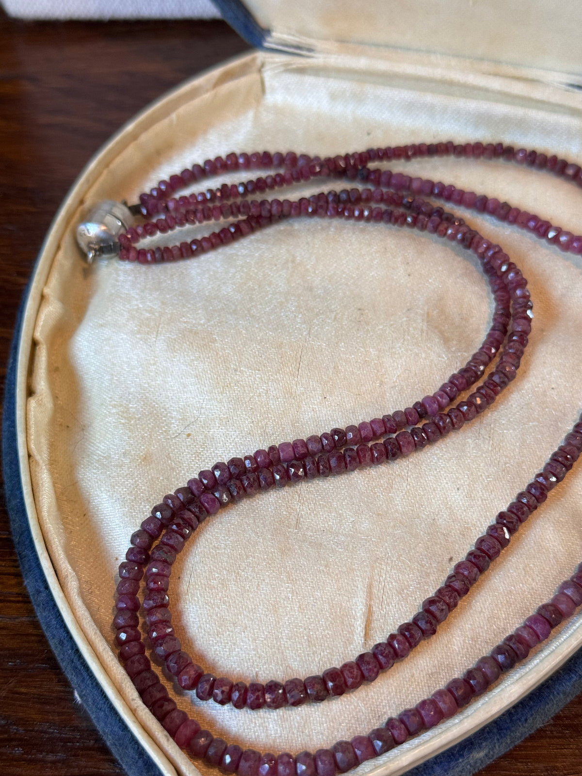 Ruby Necklace Double Strand Faceted Gemstone 925 Sterling Magnetic Clasp 18”