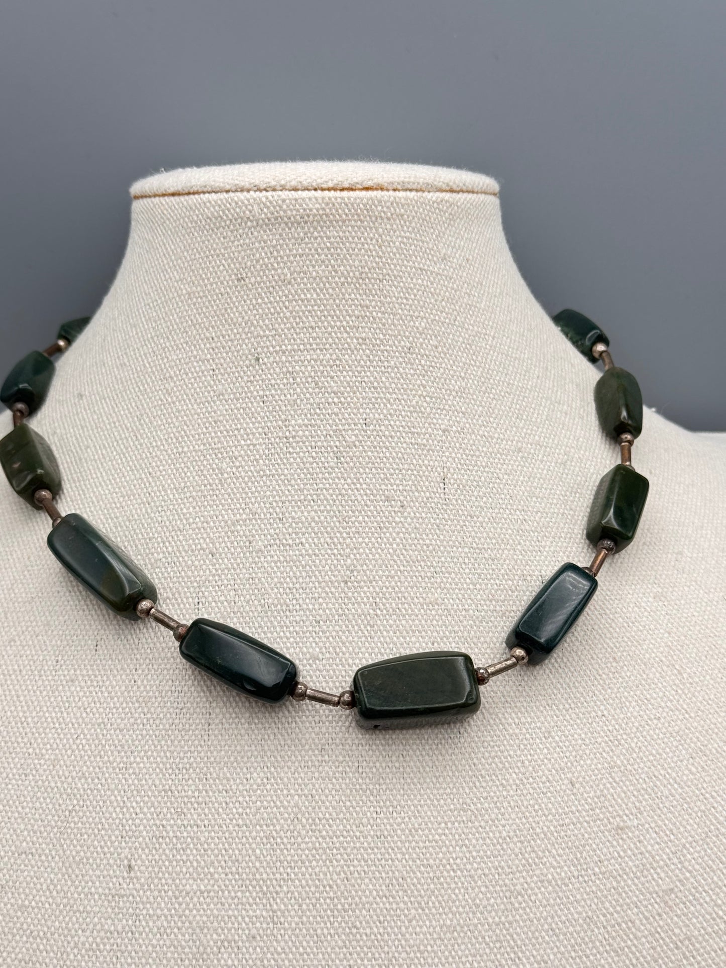 Vintage Jadite Style Necklace Green Bead 16”