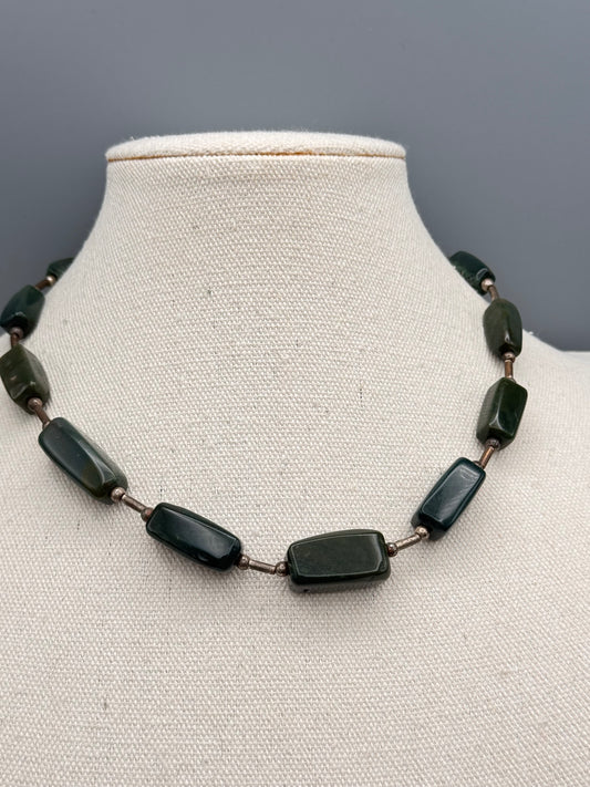 Vintage Jadite Style Necklace Green Bead 16”