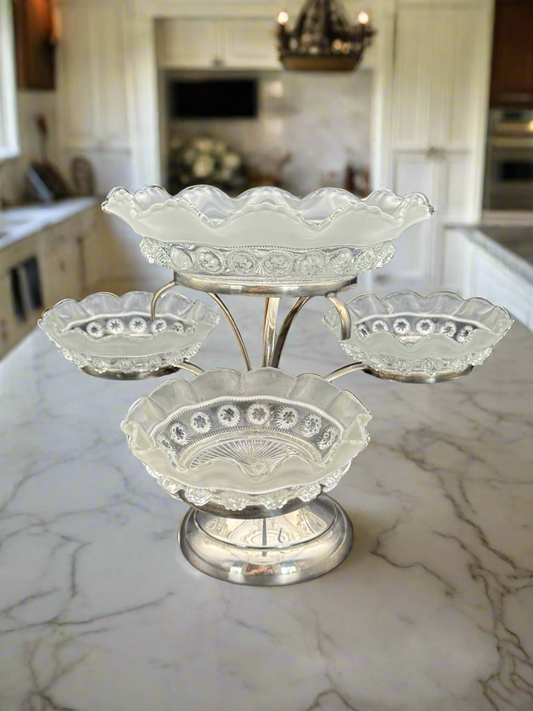 Vintage Tiered Glass & Silver Plate Epergne – Revolving Centrepiece | Estate Find