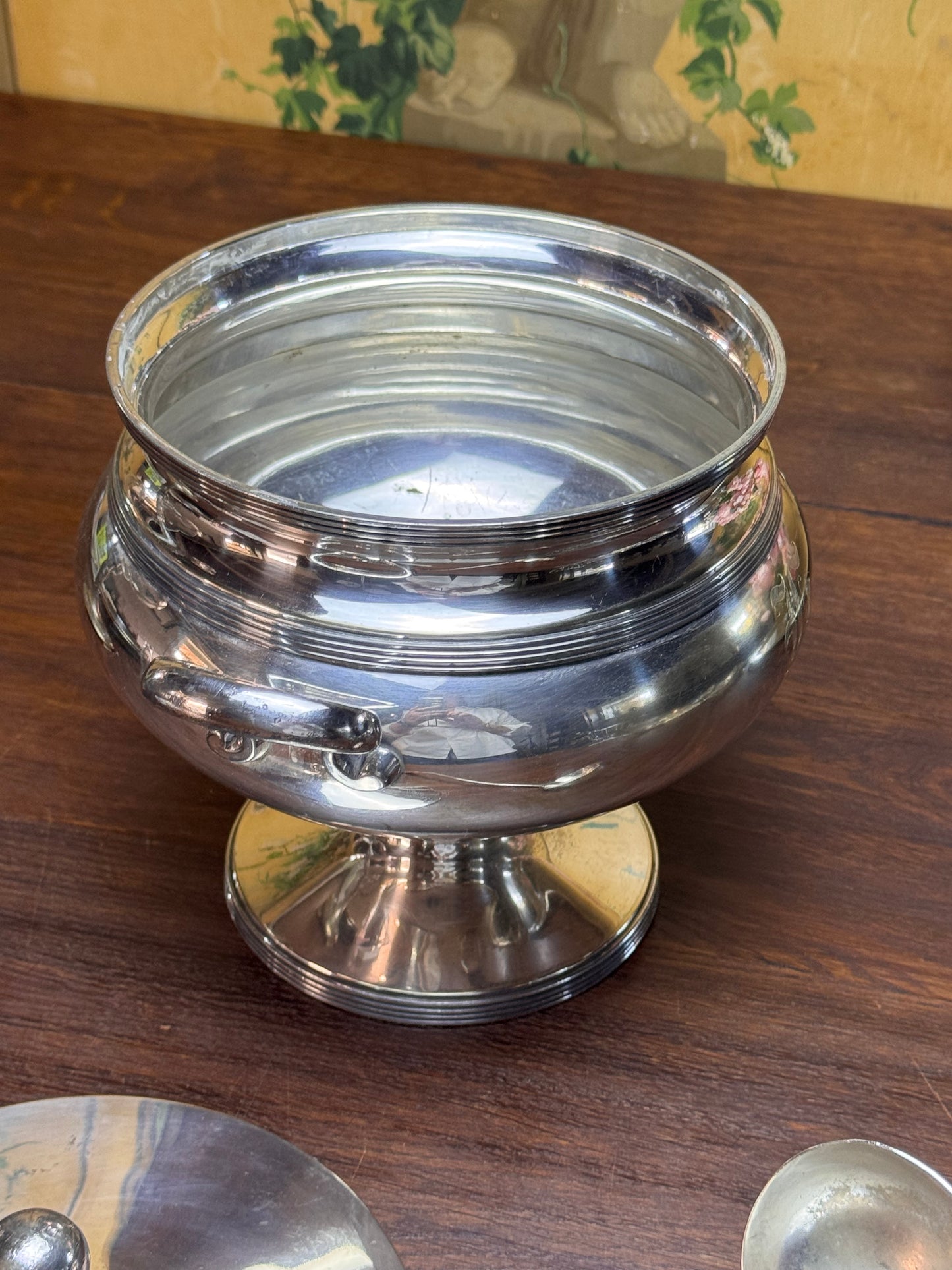 Antique Soup Tureen Lidded Footed Monogrammed Serving Bowl Ladle 9.5”