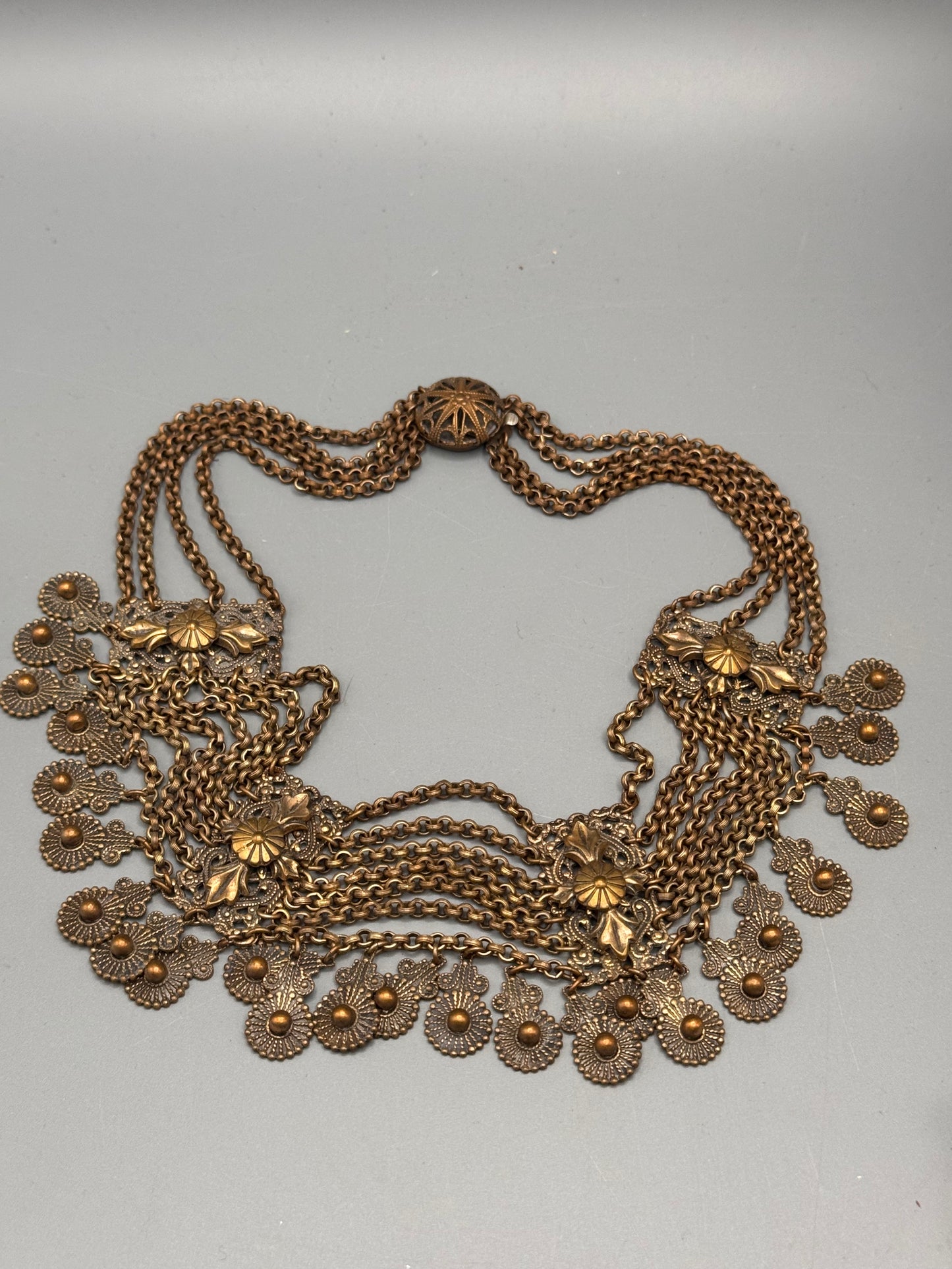 Vintage Festoon Necklace Brass Tone Multi Chain Dangle Statement 16”