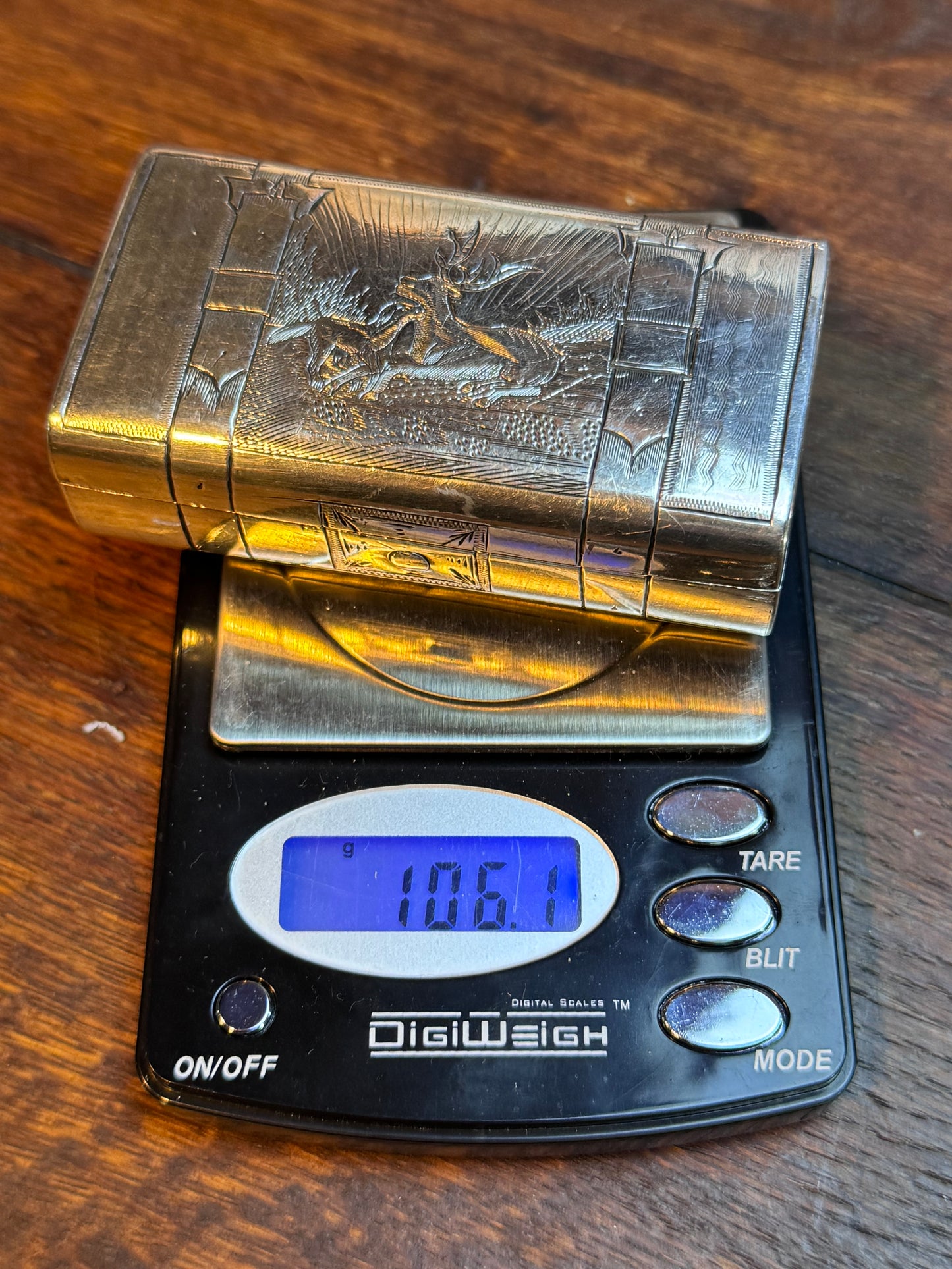Antique Russian Imperial 84 Zolotnik Fine Silver (.875) Case – Moscow 1873 – Hunting Scene – 106.1g