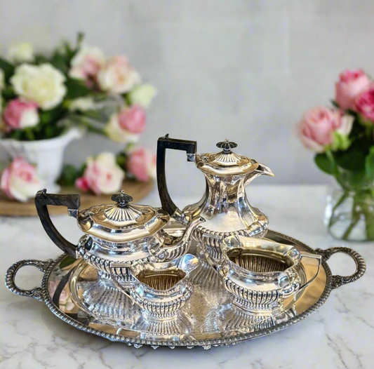 Antique Silverplate Sheffield Tea Set EPNS With Oval Academy Tray