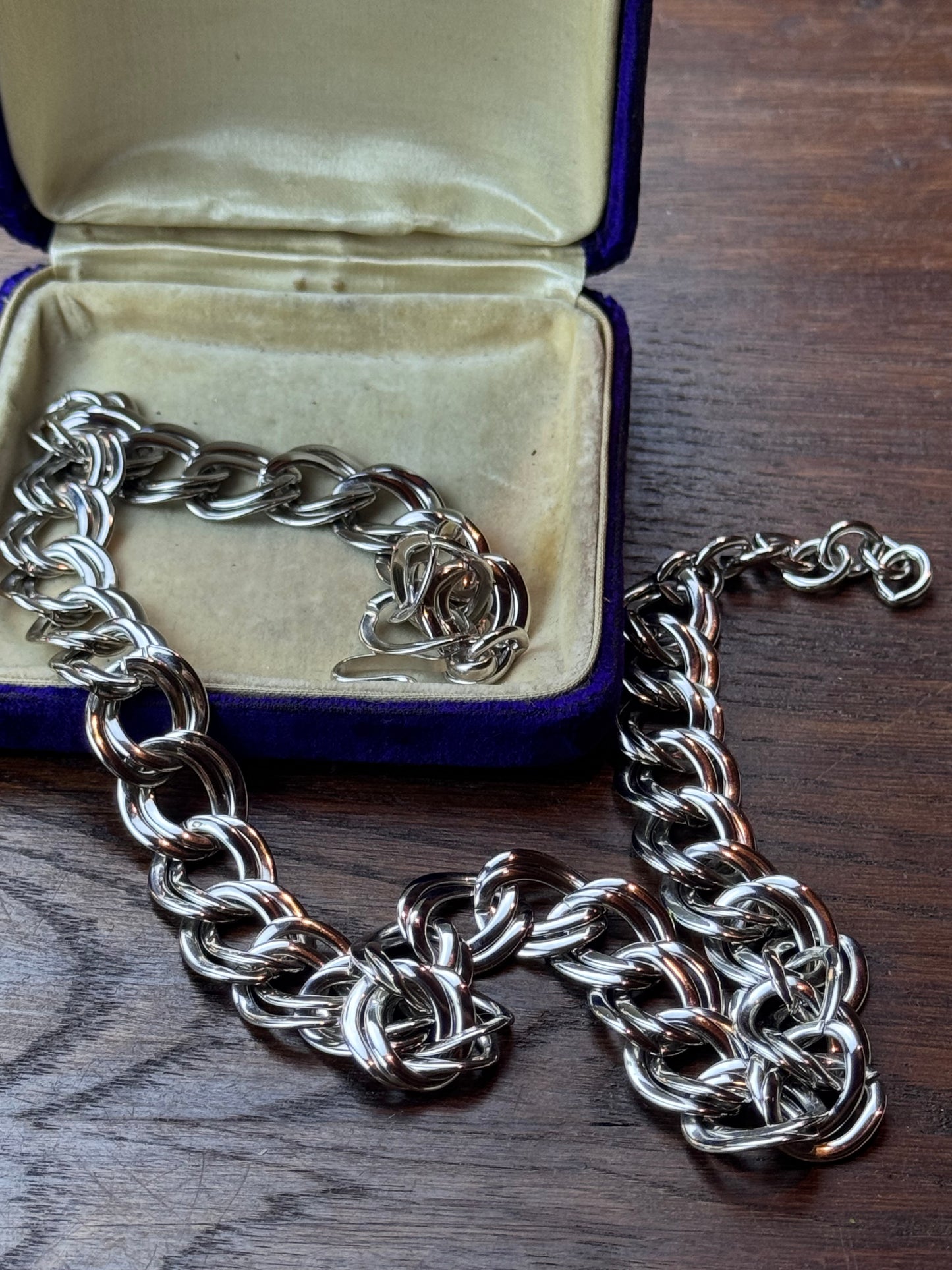 Vintage Monet Silver Tone Double Link Chain Necklace 20.5” x 5/8” Statement