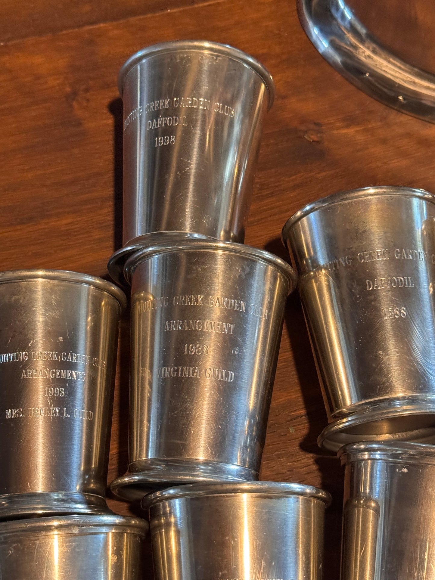 EACH - Mint Julep Cup Pewter Inscribed Hunting Creek Garden Club Trophy Vintage - PICK Your Favorite ❤️