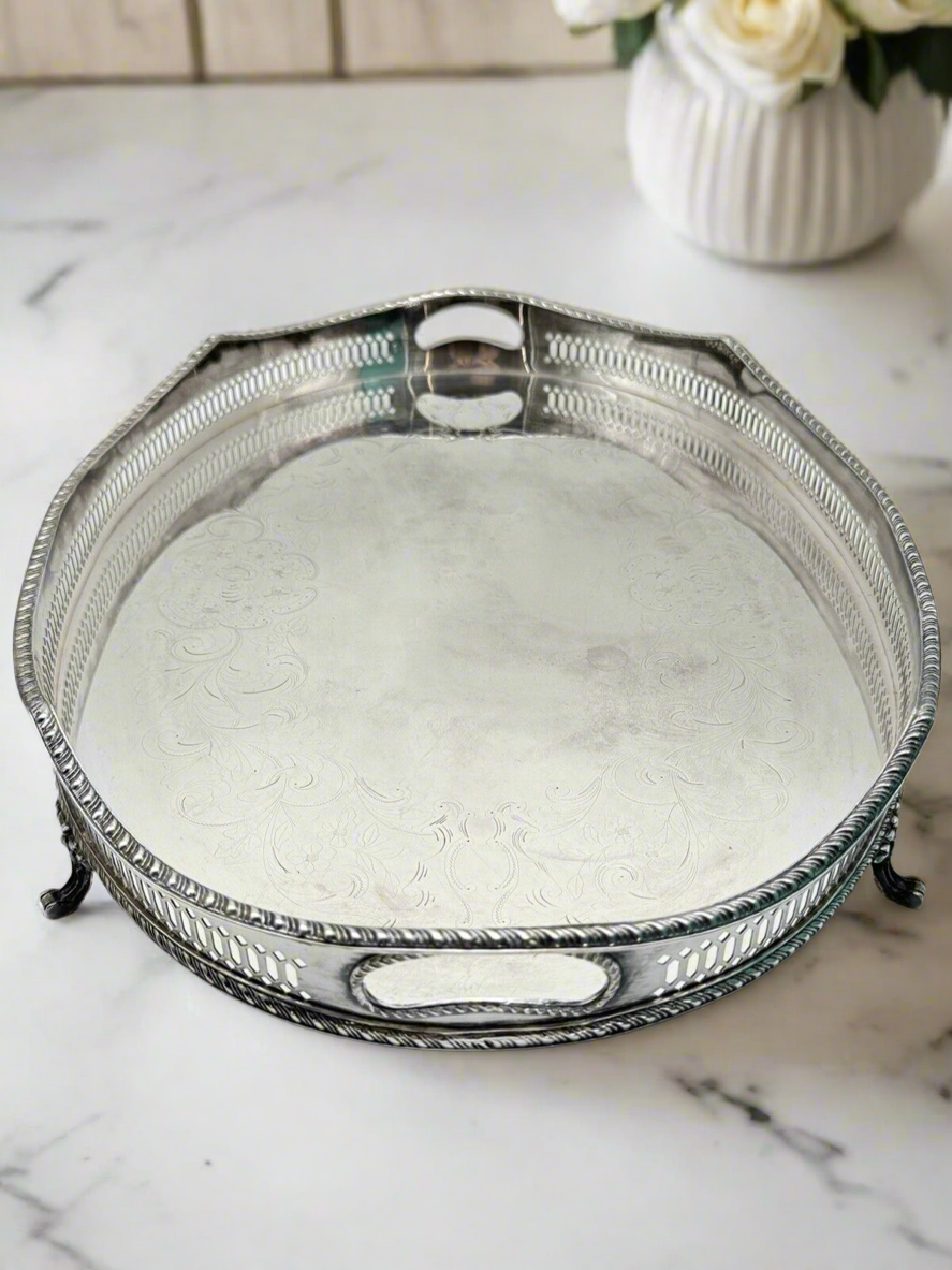 Silverplate Footed Gallery Tray Serpentine Edge Chased by WALLACE