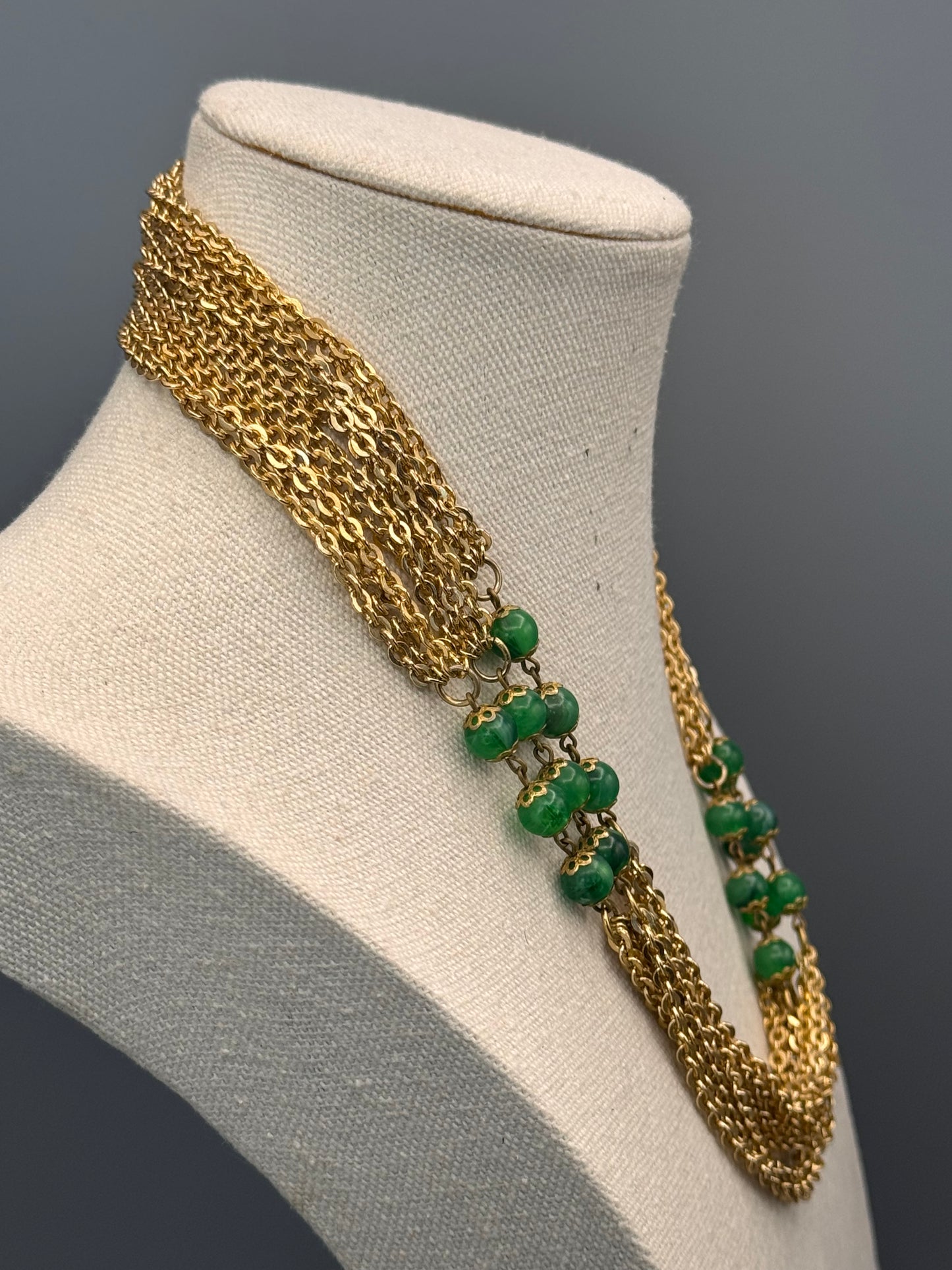 Vintage Necklace Lot Goldtone Faux Pearl Chain Green Bead Long 36” 60”