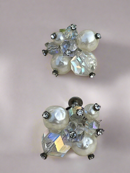 Vintage LAGUNA Pair Of Clip On Earrings Aurora Borealis SIGNED