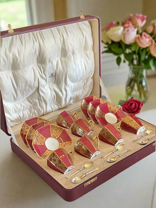 Traveling Picnic Boxed Tea Set Sterling Spoons Mappin & Webb & Royal Doulton