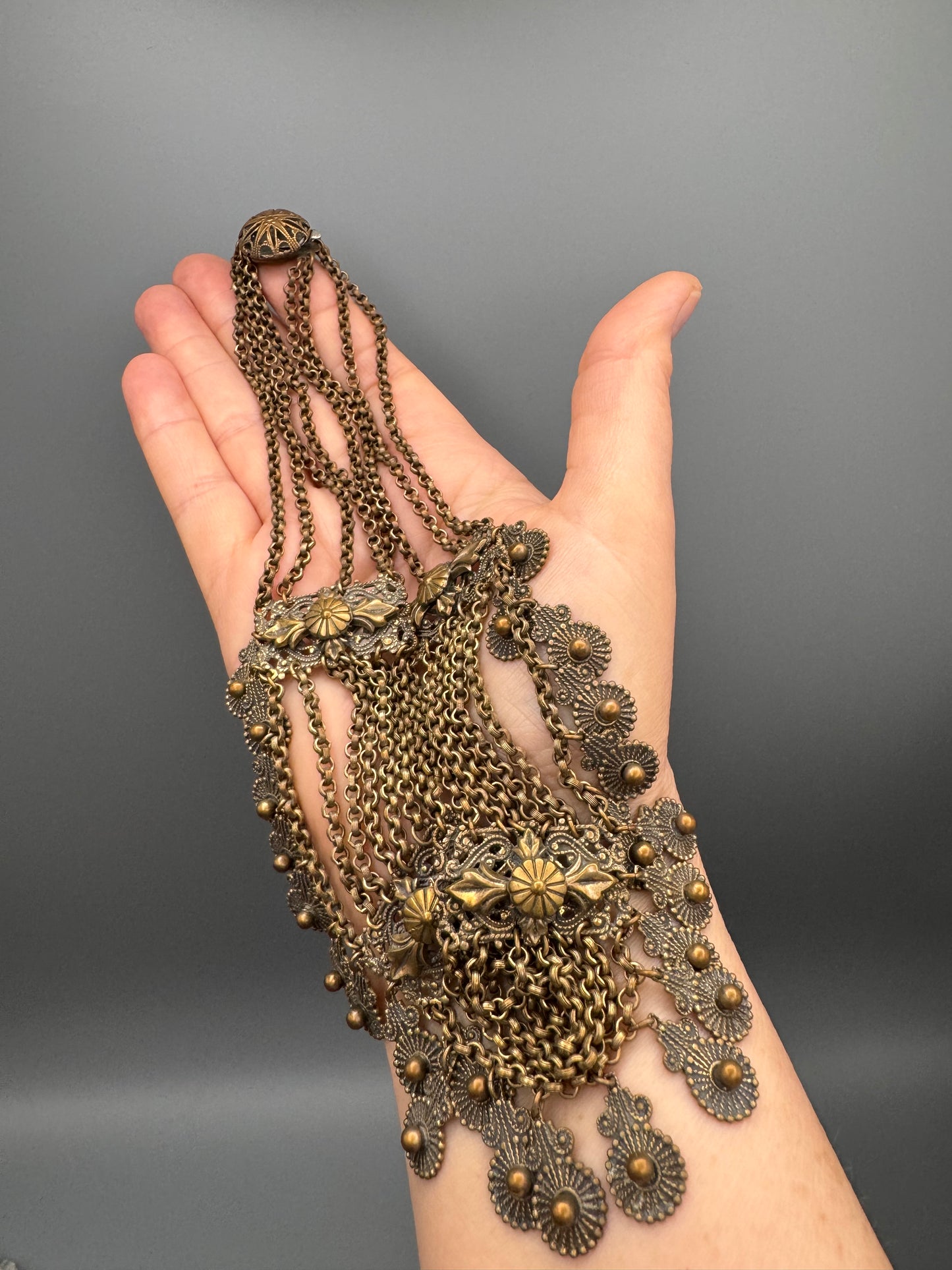 Vintage Festoon Necklace Brass Tone Multi Chain Dangle Statement 16”