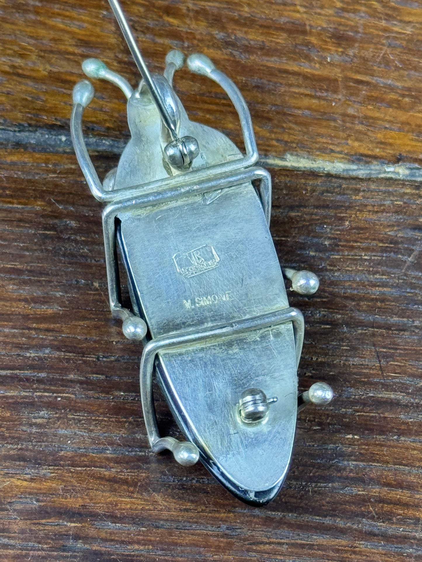 Vintage Vincent Simone Brooch Pendant Sterling Silver Bakelite Cicada Bug Figural 2.5”