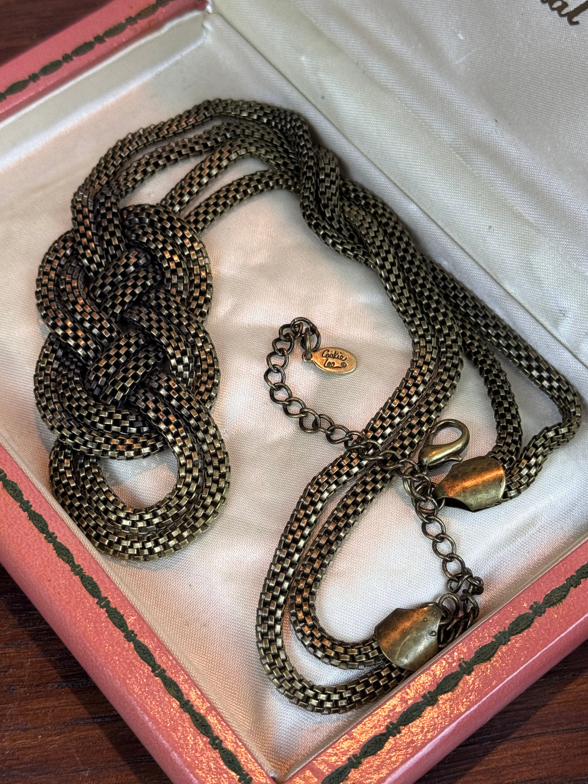 Cookie Lee Necklace Woven Knot Statement Pendant Goldtone 23”