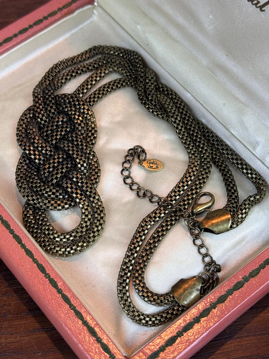 Cookie Lee Necklace Woven Knot Statement Pendant Goldtone 23”