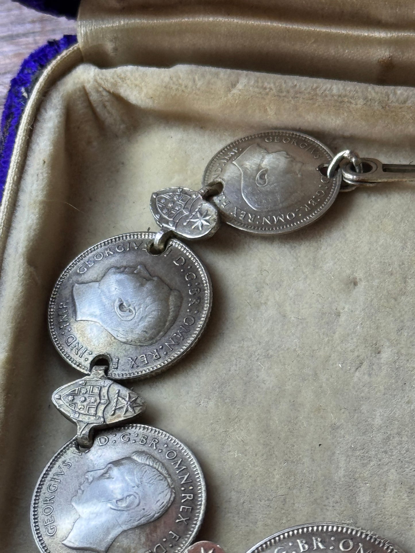 Australian Sterling Silver Coin Bracelet 7” 1942 1943 Shilling Sixpence