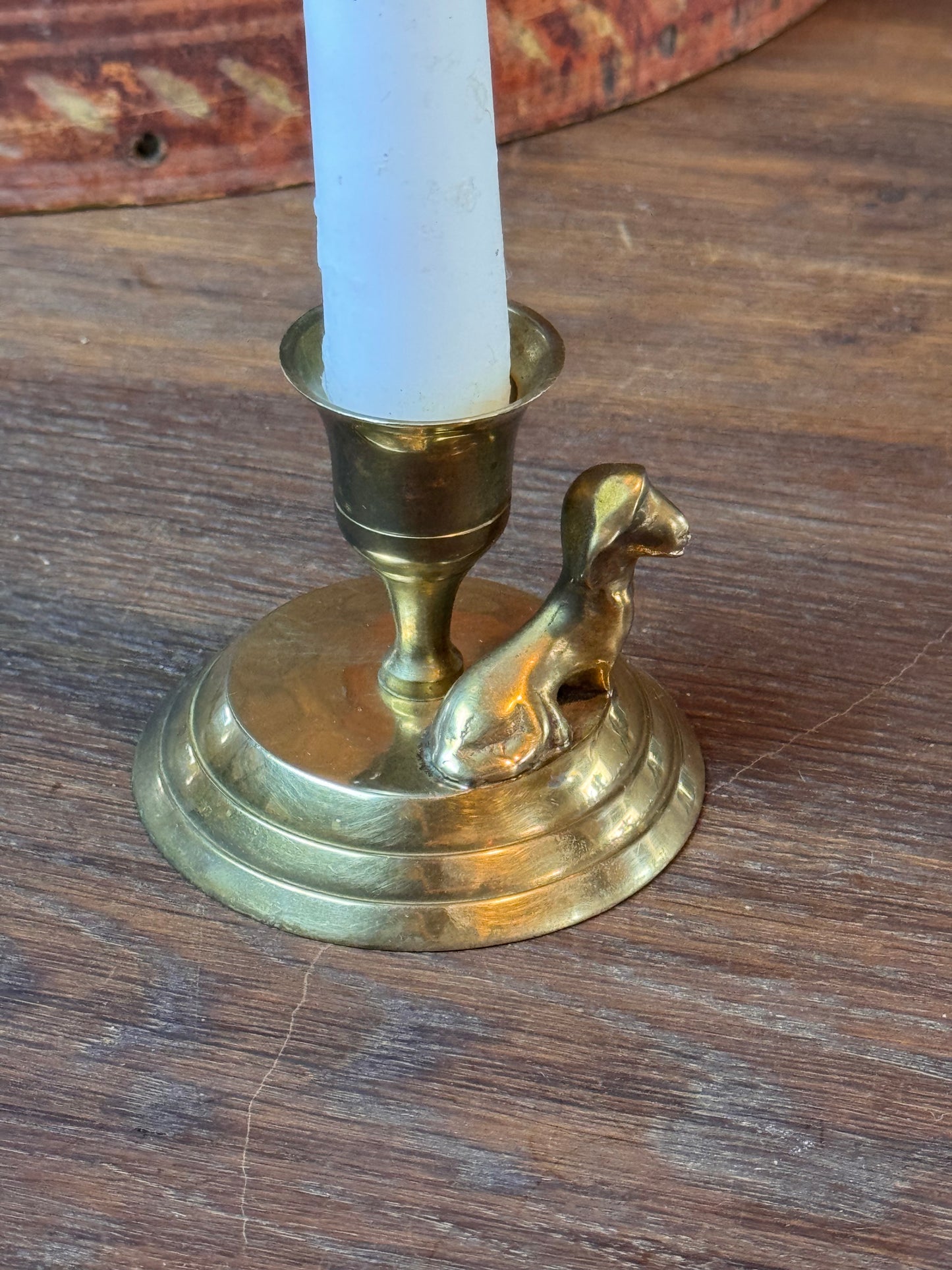Vintage Brass Dachshund Candlestick Holder Mini Dog Figurine