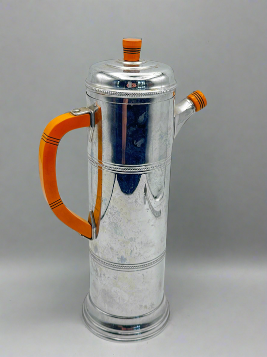 Chrome Bakelite Cocktail Shaker – 1930s Art Deco Krome Kraft Farber Bros – 12.5” Barware